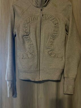 lululemon athletica Light Gray Ruffle-Trim Zip Bomber Jacket